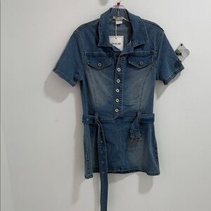 Denim Short Sleeve Button-Up Dress